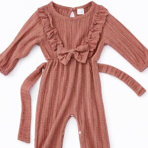 Baby Girl Cable Knit Romper Mauve Ruffle Bow Jumpsuit Boutique 12-18 Month-KC181
